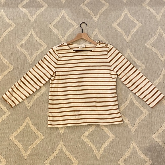 Sezane Tops - Sezane Colette Marinière Top Écru/Camel